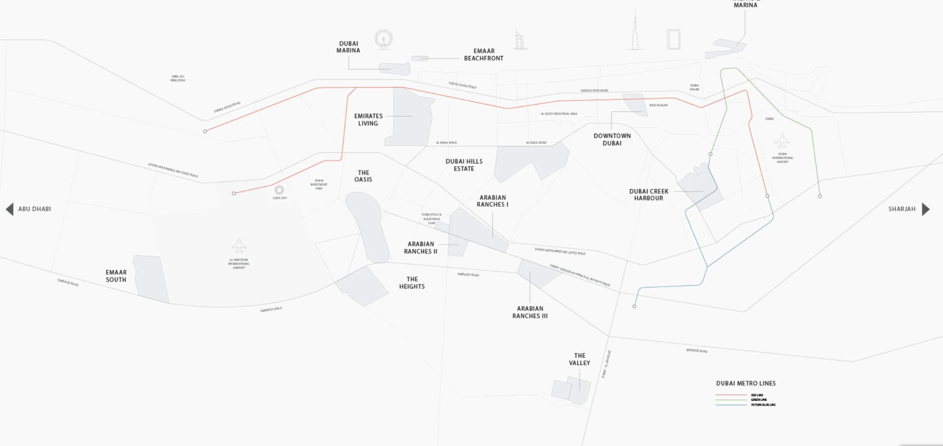 Map of Emaar's master-planned communities across Dubai